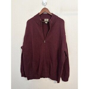 L.L. Bean Men’s XXL Burgundy Maroon Full Zip Cotton Knit Sweater Jacket Classic